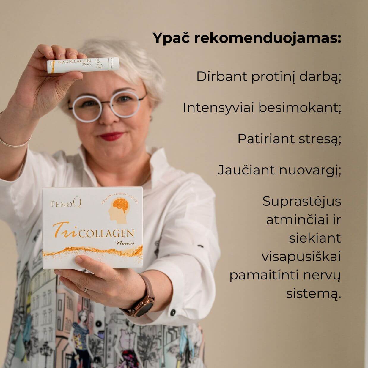 moteris rankose laiko TriCollagen Neuro pakuote