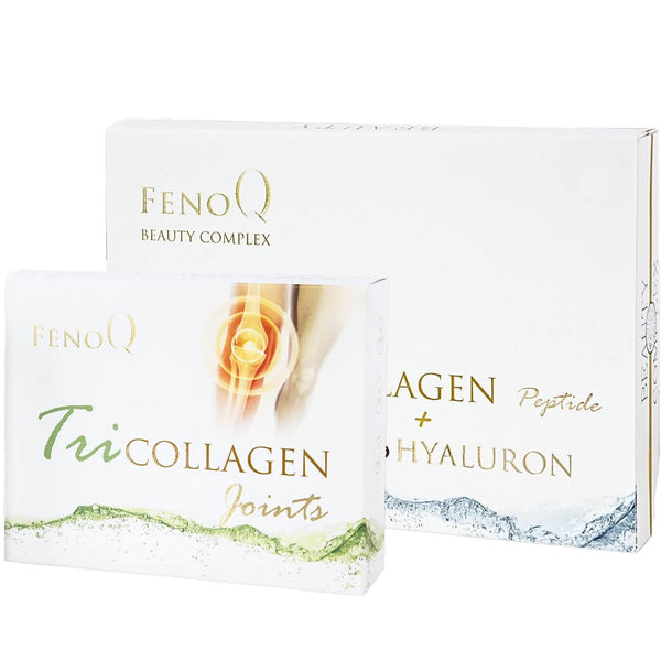 TriCollagen Beauty Complex ir Joints pakuotes baltame fone