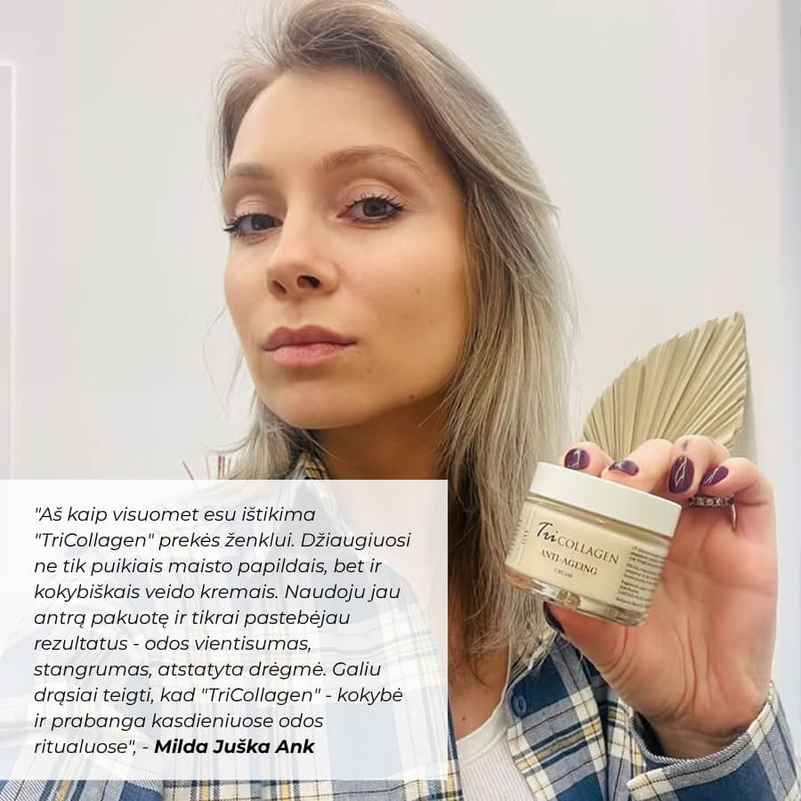 Moteris rankose laiko TriCollagen dienini veido krema