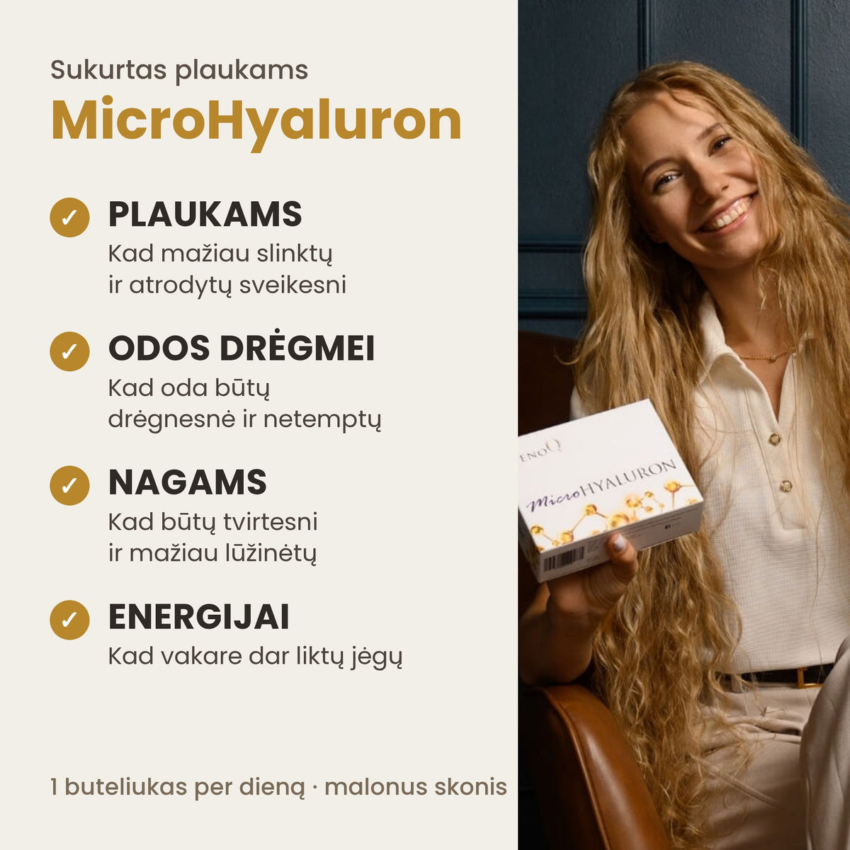 MicroHyaluron pagrindinės naudos plaukams, odai ir nagams