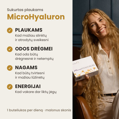 MicroHyaluron pagrindinės naudos plaukams, odai ir nagams