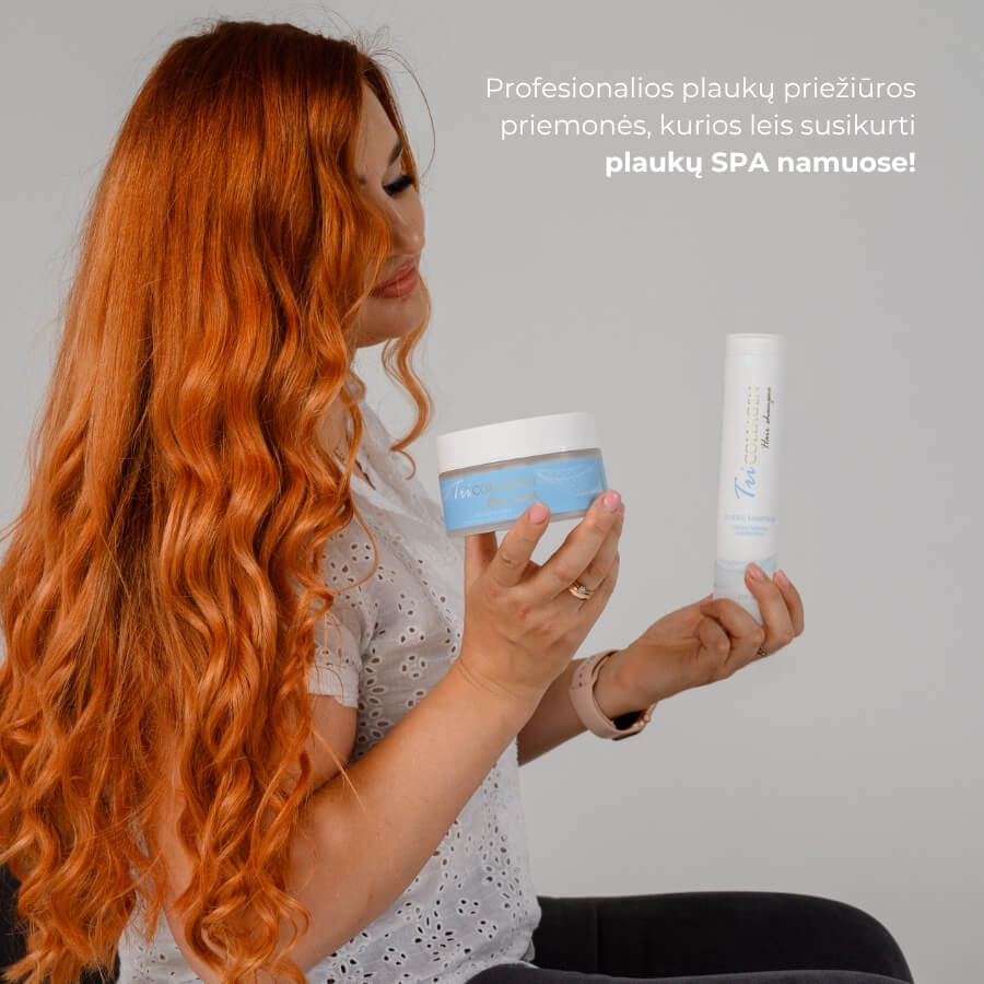 raudonplauke rankose laiko TriCollagen plauku sampuna ir plauku kauke